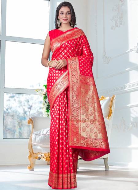 Red Exclusive Stylish Festive Wear Silk Self Designer Saree Collection 1034